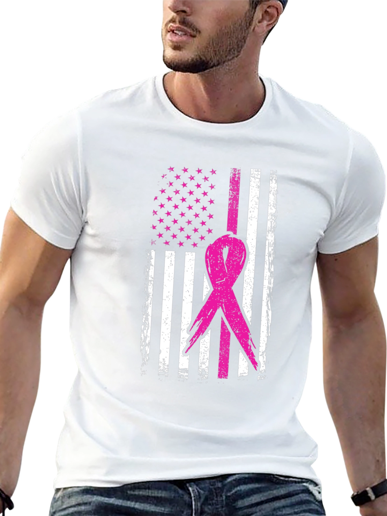 Breast Cancer Awareness USA Flag T-Shirt