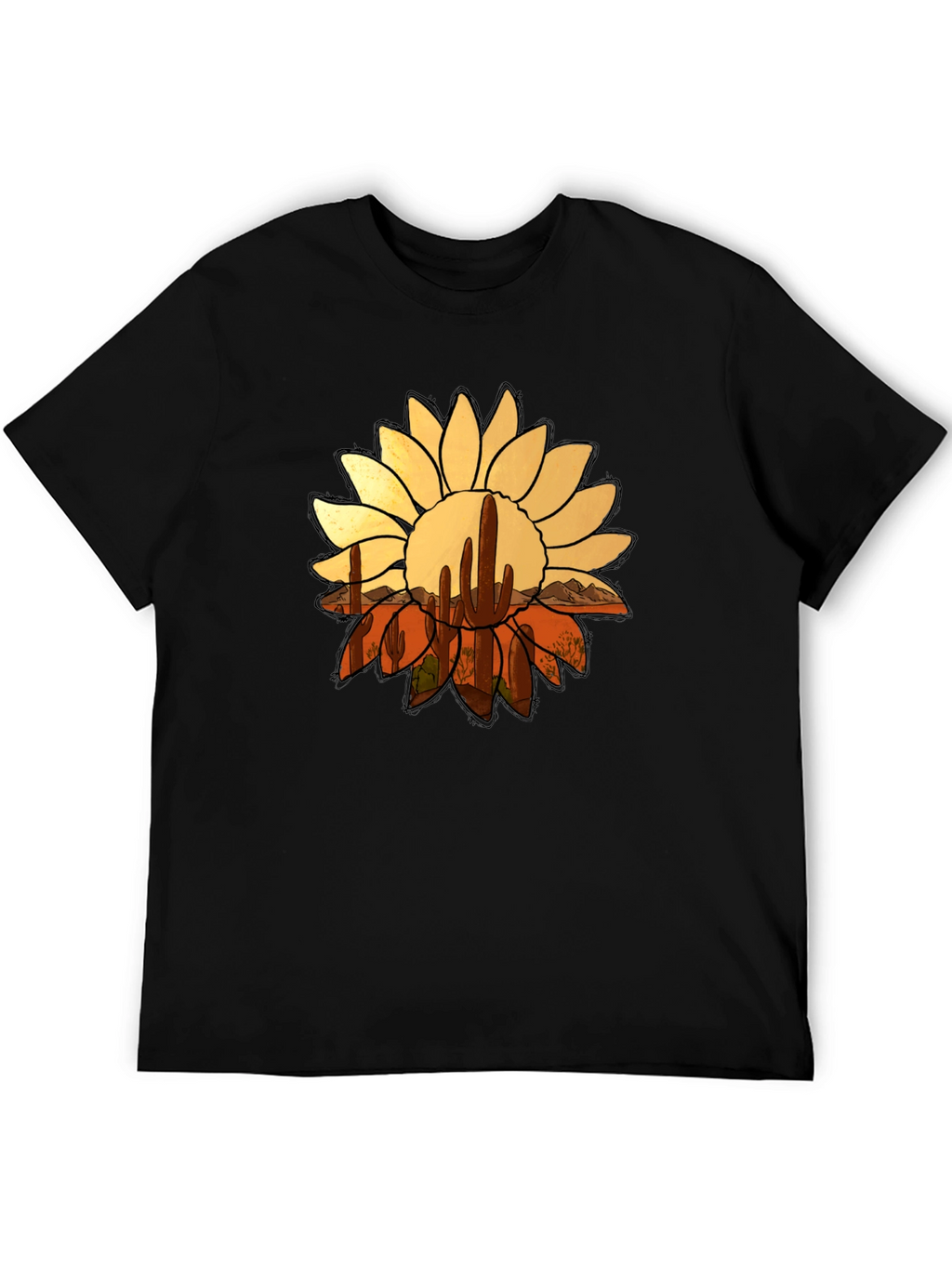 Desert Sunflower Graphic Tee - Black Casual T-Shirt