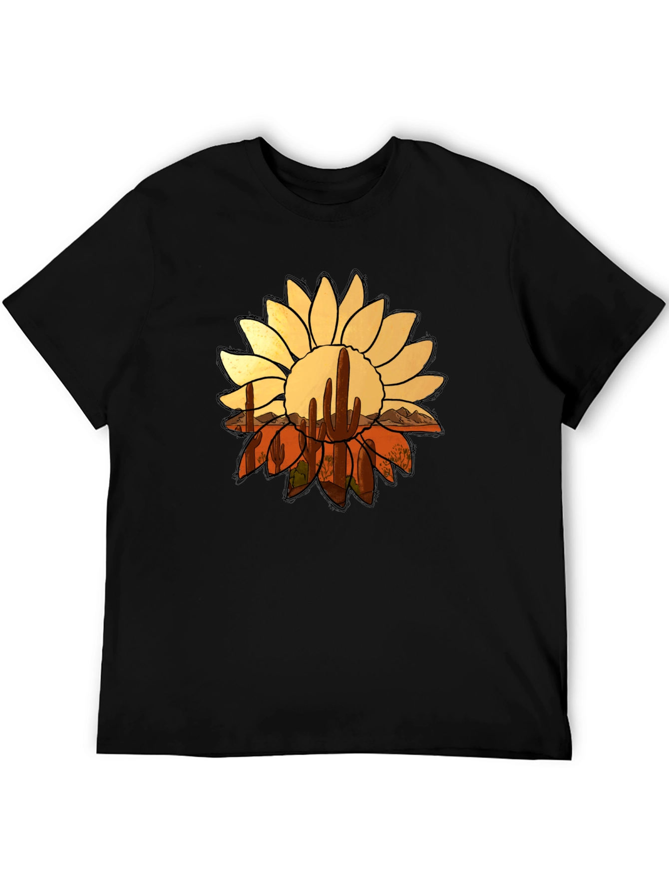 Desert Sunflower Graphic Tee - Black Casual T-Shirt