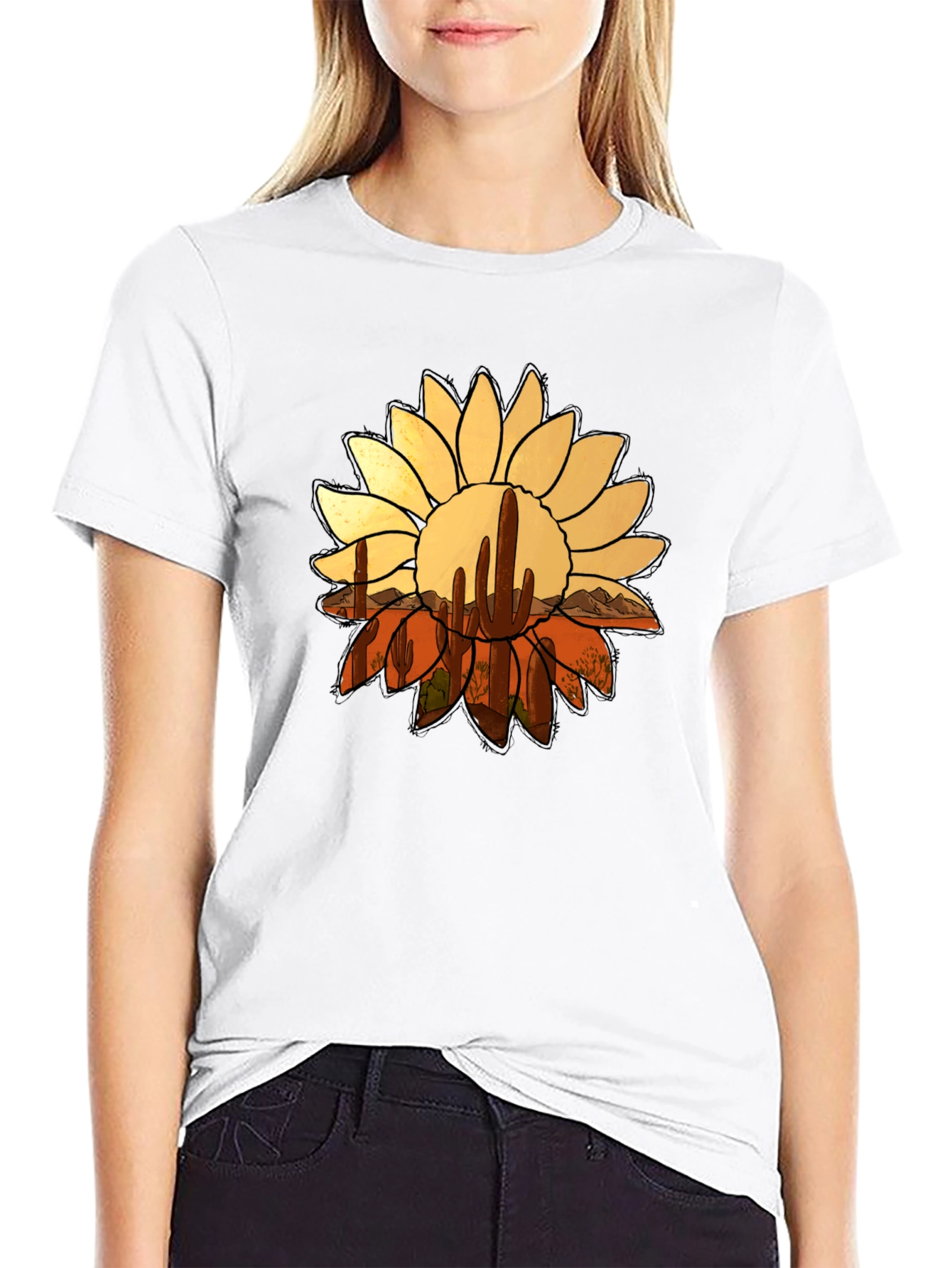 Desert Sunflower Graphic Tee - Black Casual T-Shirt