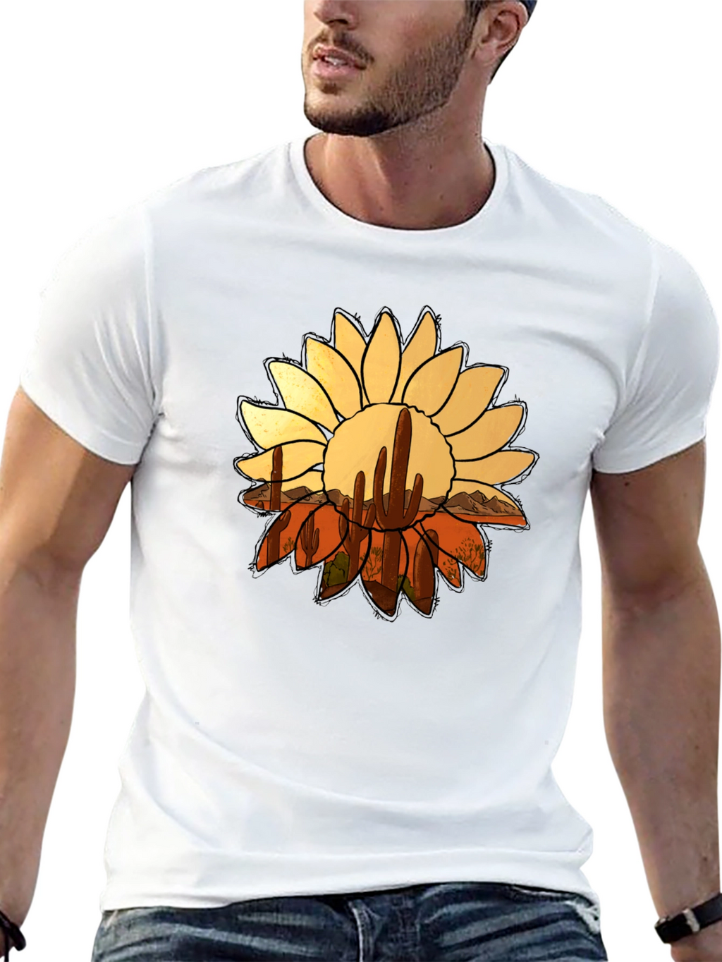 Desert Sunflower Graphic Tee - Black Casual T-Shirt