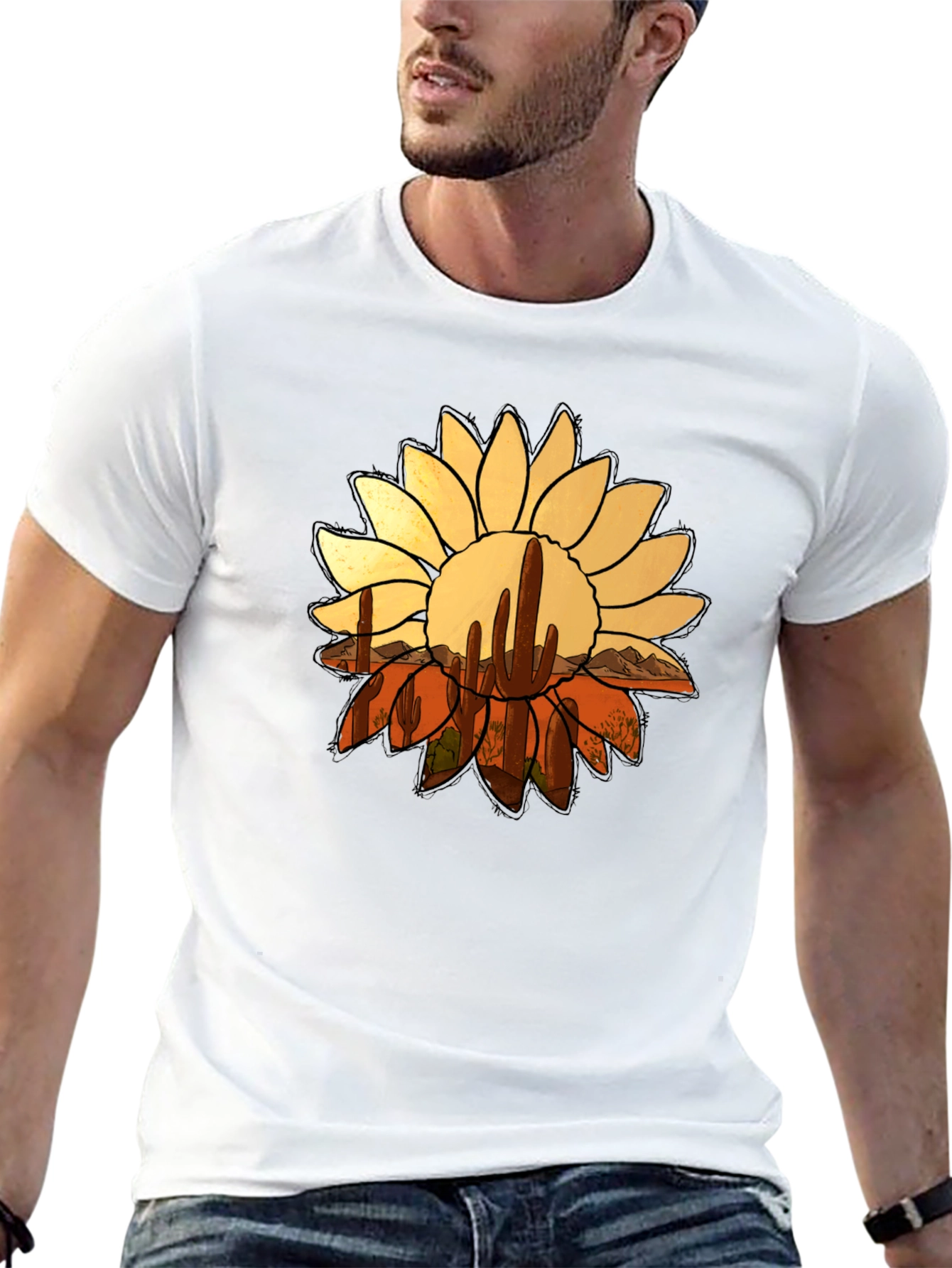 Desert Sunflower Graphic Tee - Black Casual T-Shirt