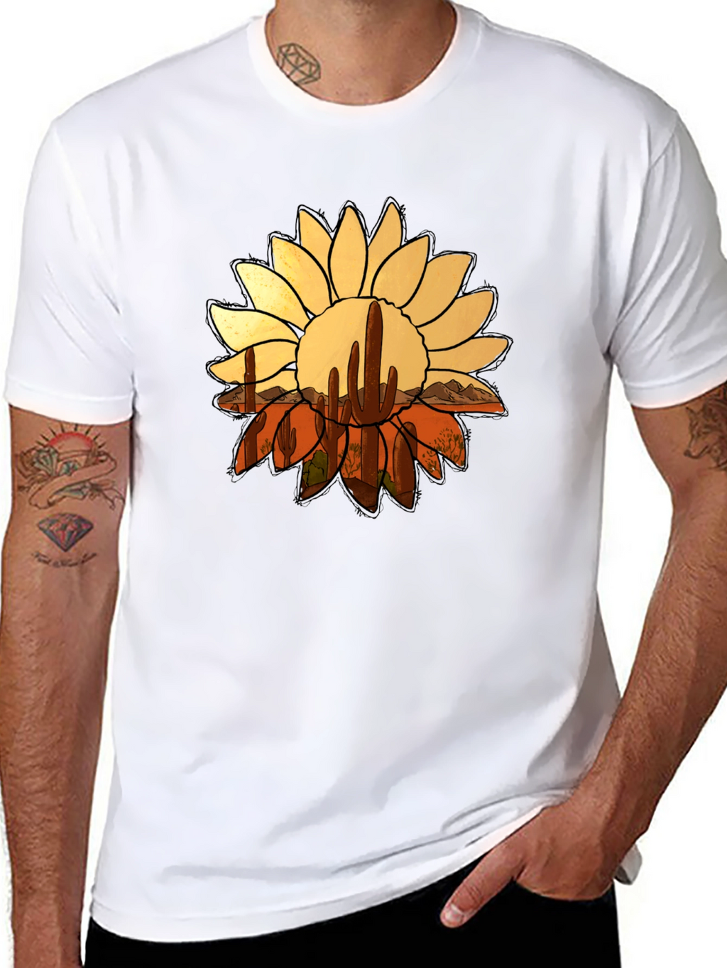 Desert Sunflower Graphic Tee - Black Casual T-Shirt