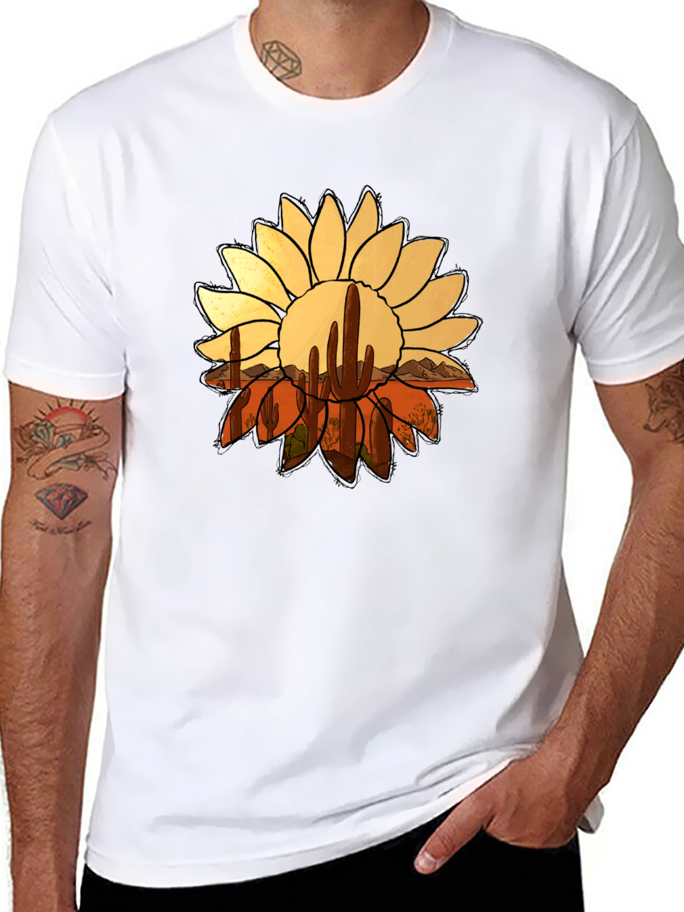 Desert Sunflower Graphic Tee - Black Casual T-Shirt