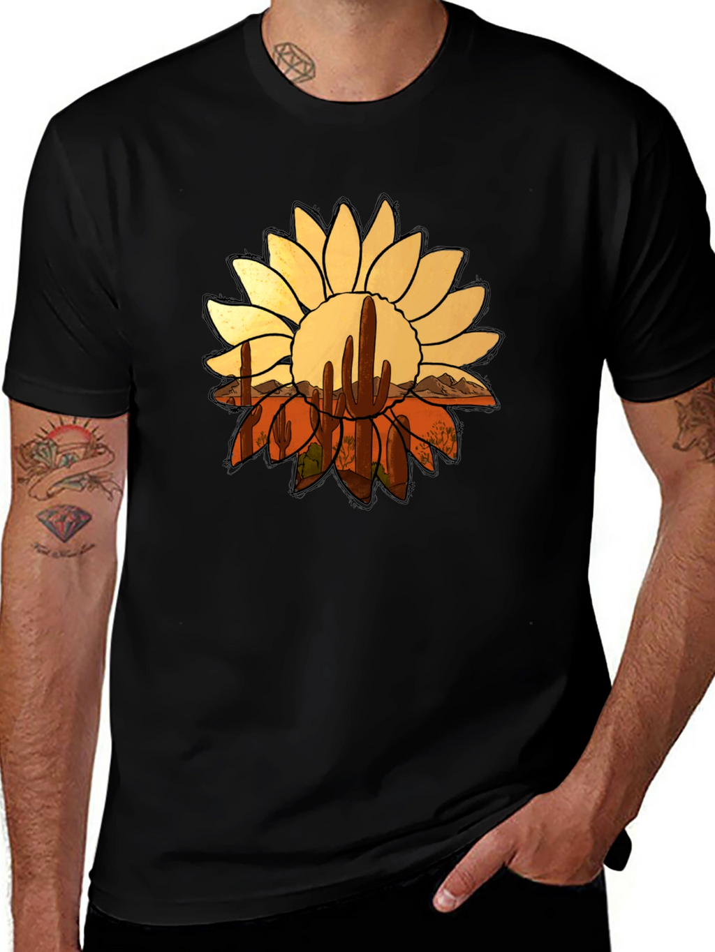 Desert Sunflower Graphic Tee - Black Casual T-Shirt