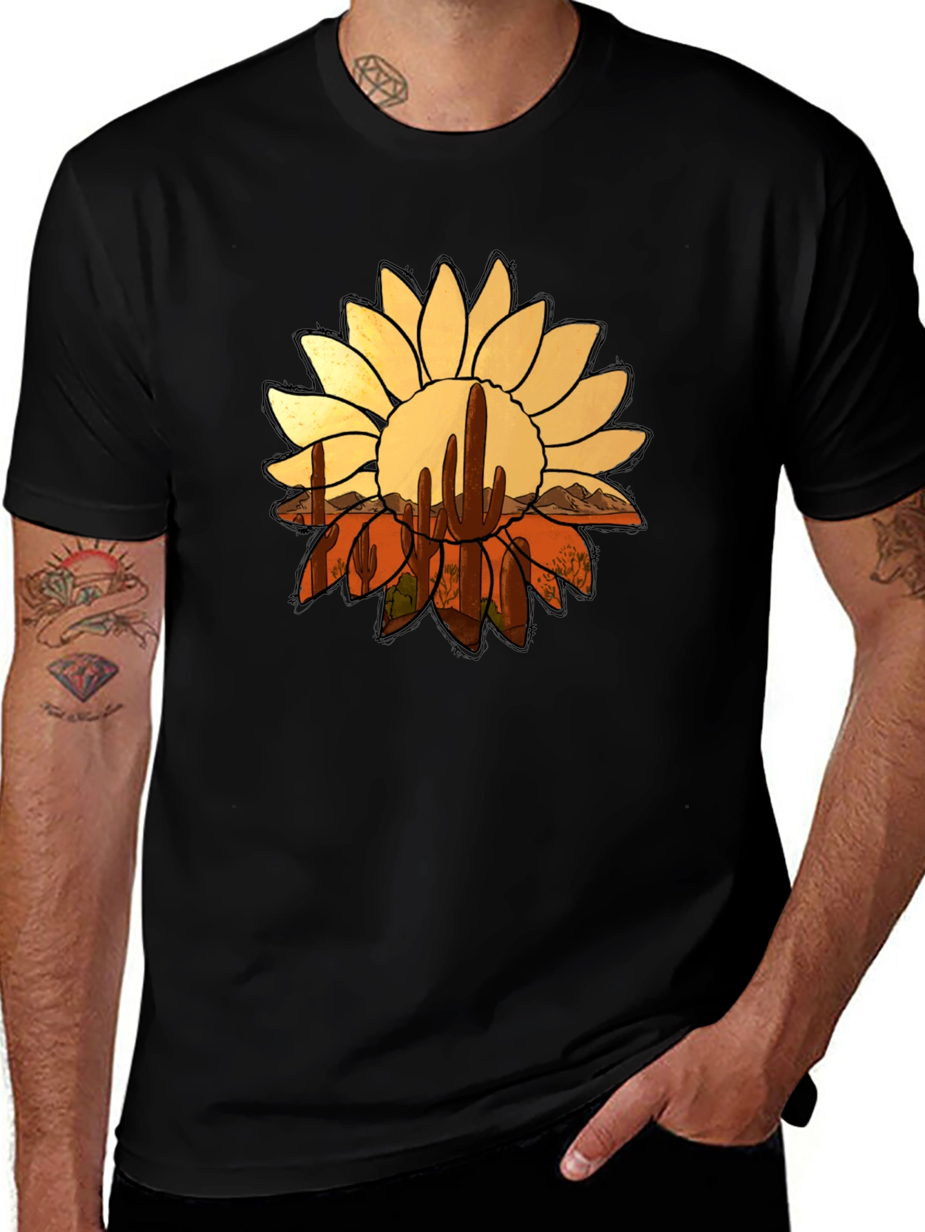 Desert Sunflower Graphic Tee - Black Casual T-Shirt