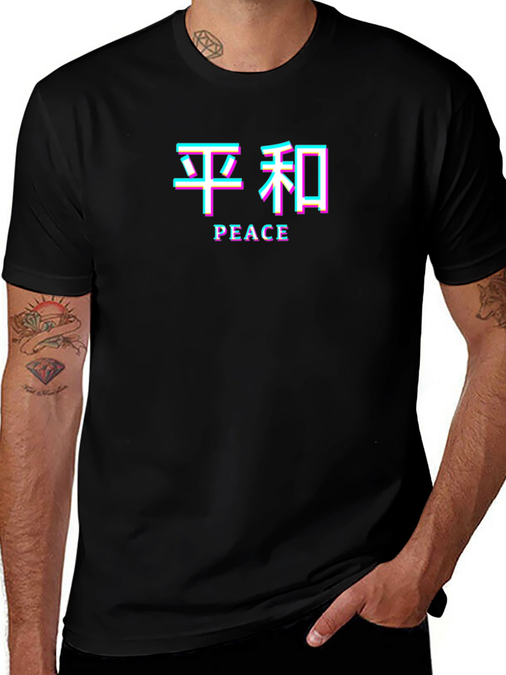 Peace Graphic Tee - Black Glitch Style Shirt