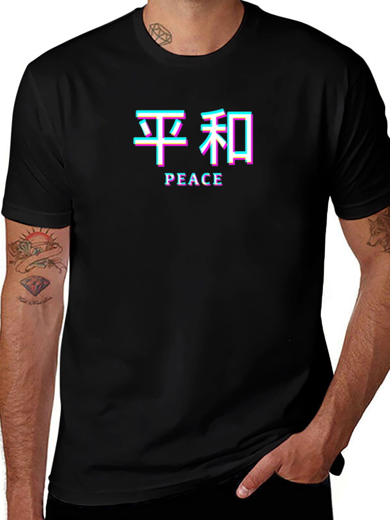 Peace Graphic Tee - Black Glitch Style Shirt