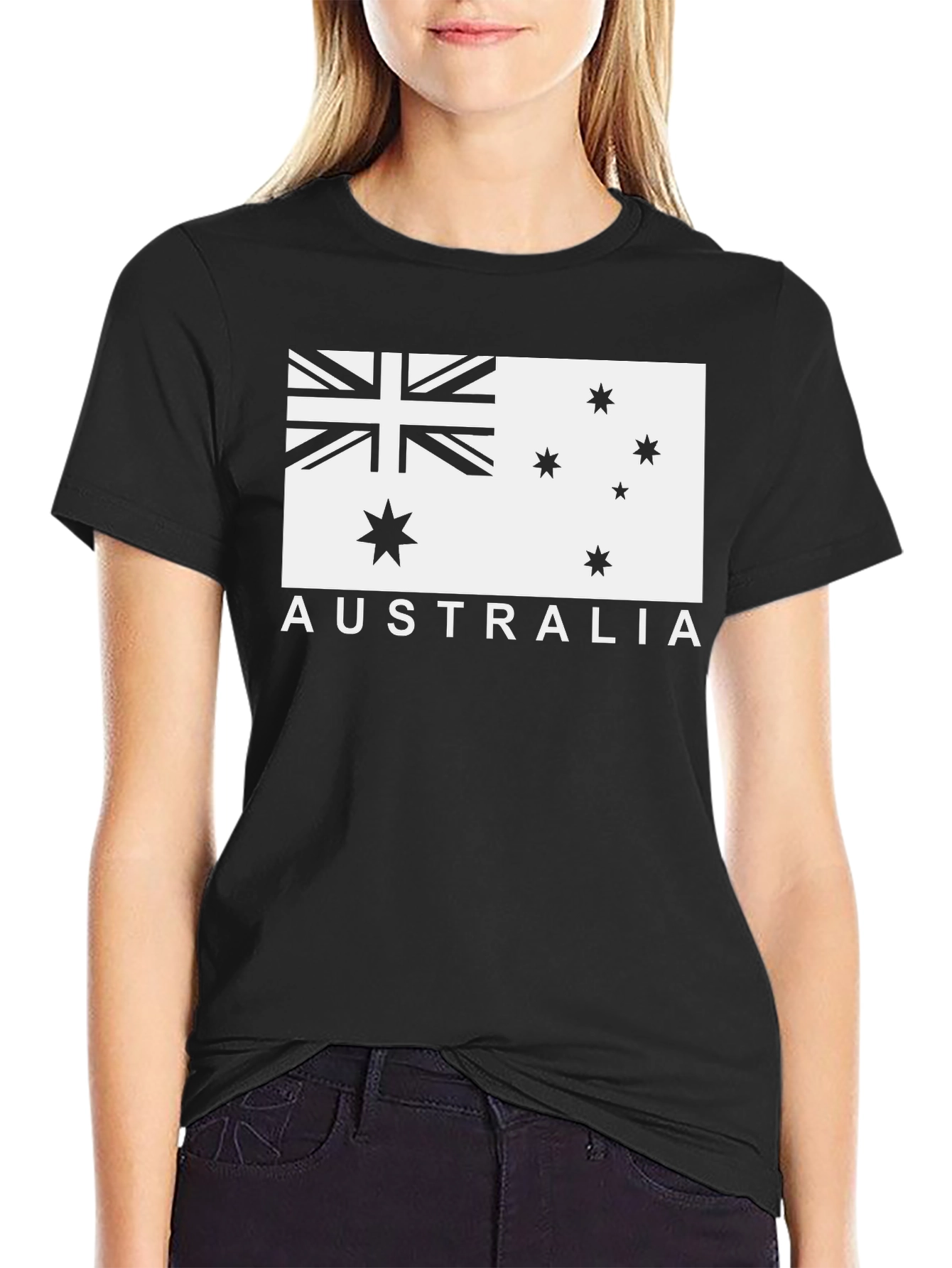 Australia Flag Graphic Tee - Black Cotton T-Shirt
