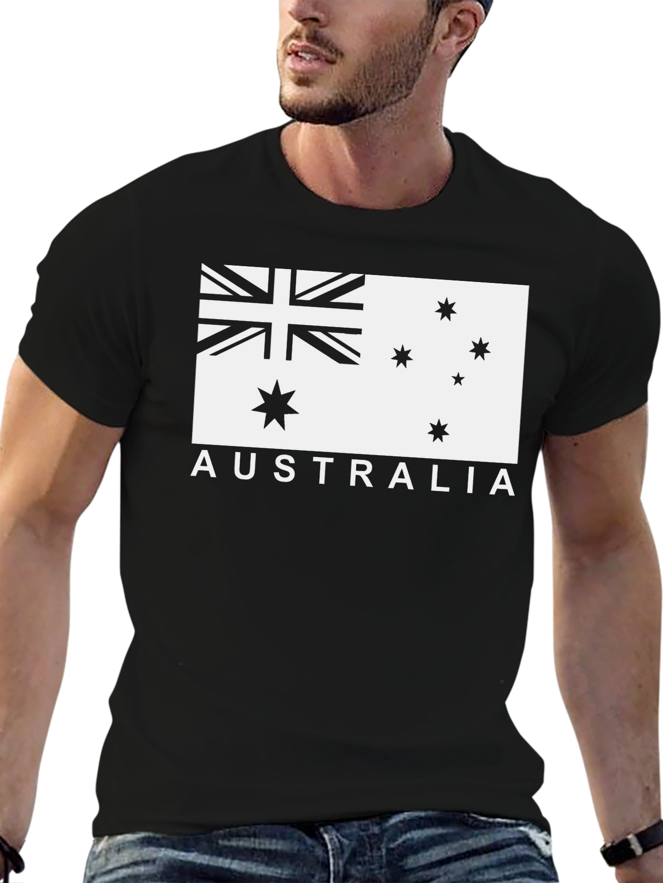 Australia Flag Graphic Tee - Black Cotton T-Shirt