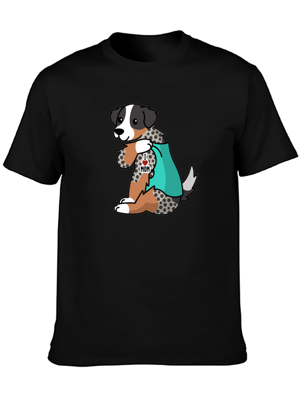 Mens Black T-Shirt with Dog I Love Mom Design