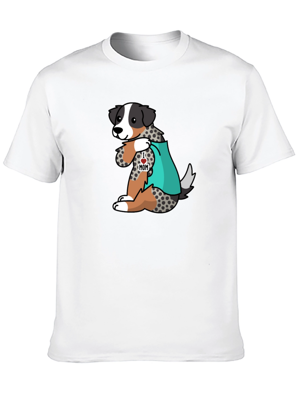 Mens Black T-Shirt with Dog I Love Mom Design