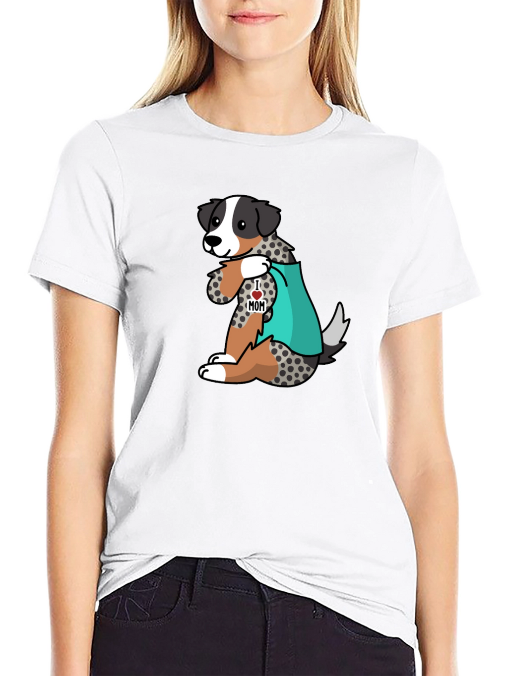 Mens Black T-Shirt with Dog I Love Mom Design