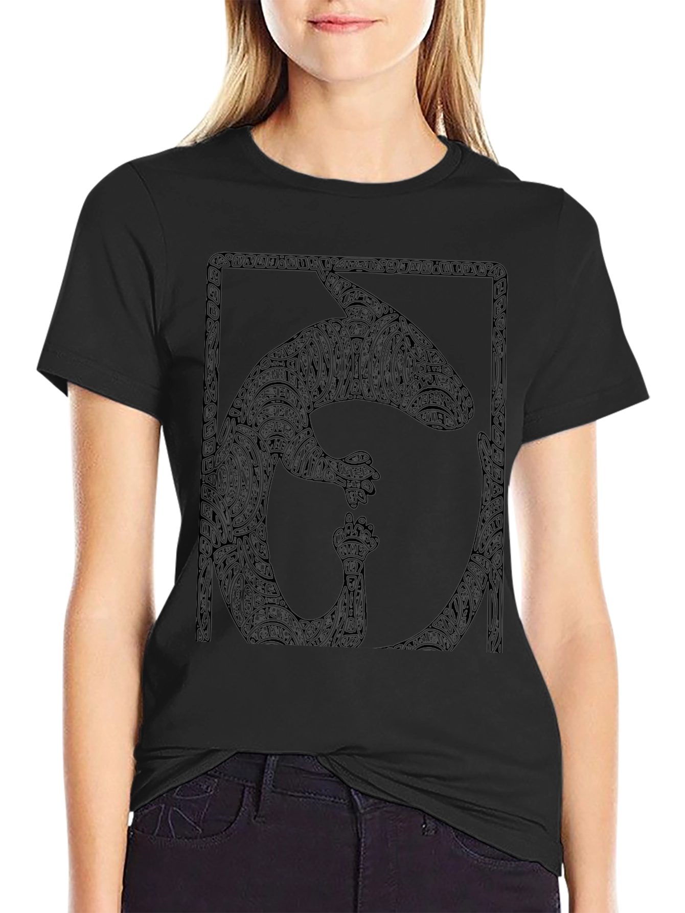Black T-Shirt with Abstract Animal Graphic