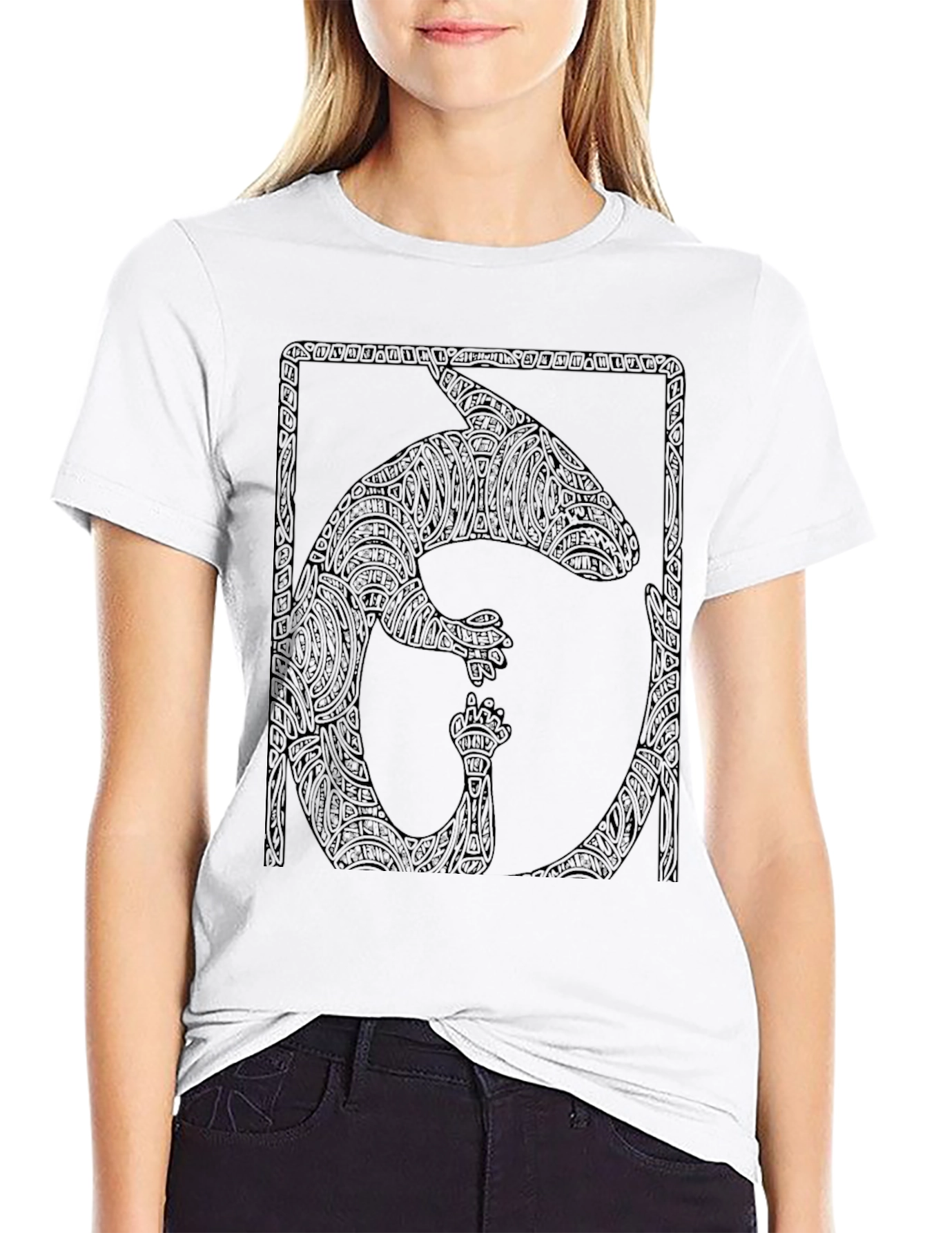Black T-Shirt with Abstract Animal Graphic