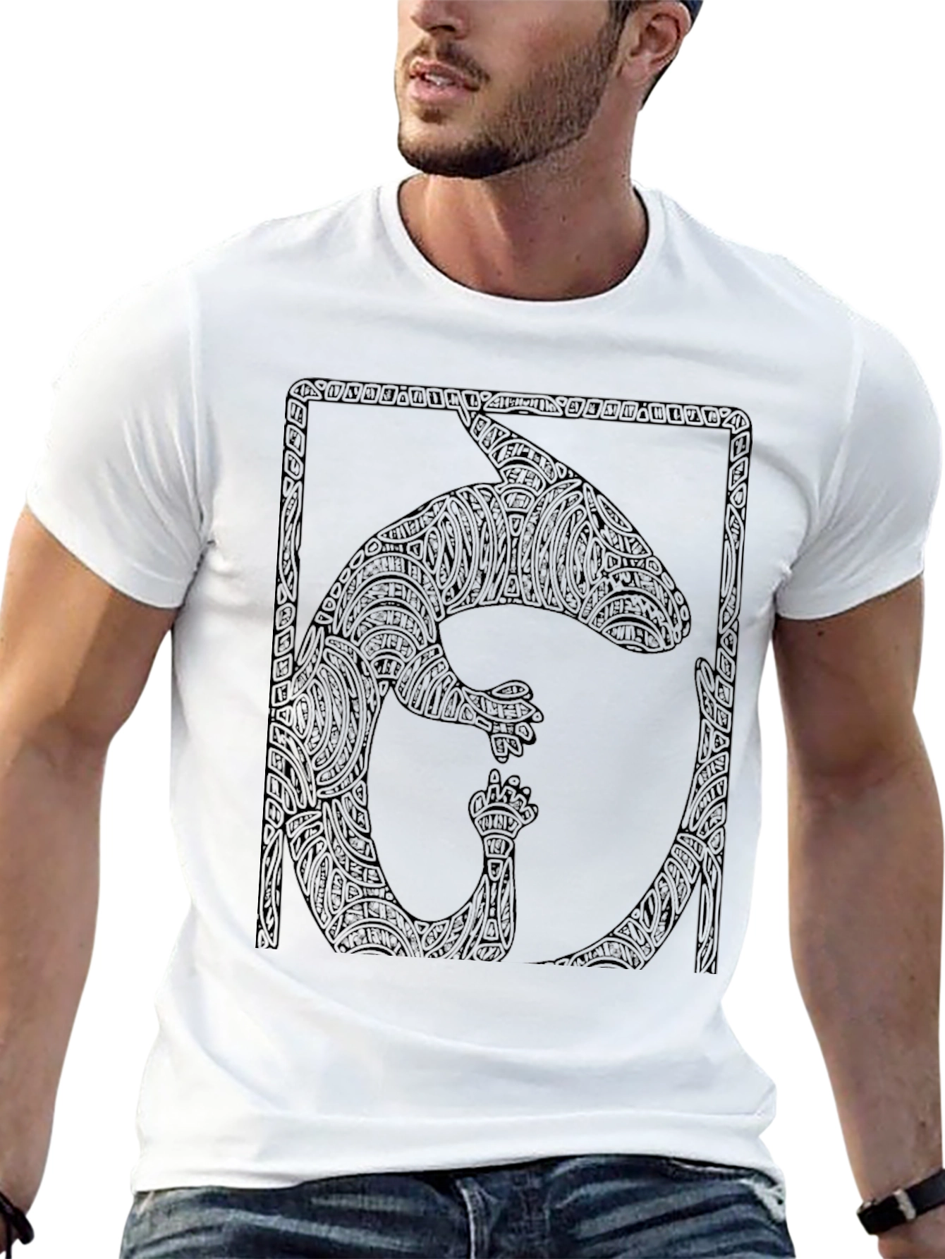 Black T-Shirt with Abstract Animal Graphic