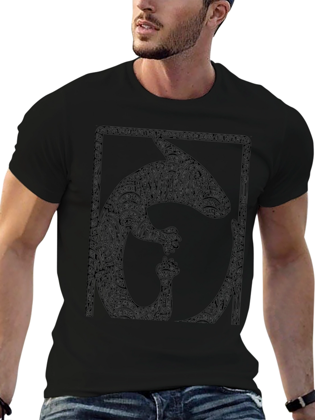 Black T-Shirt with Abstract Animal Graphic