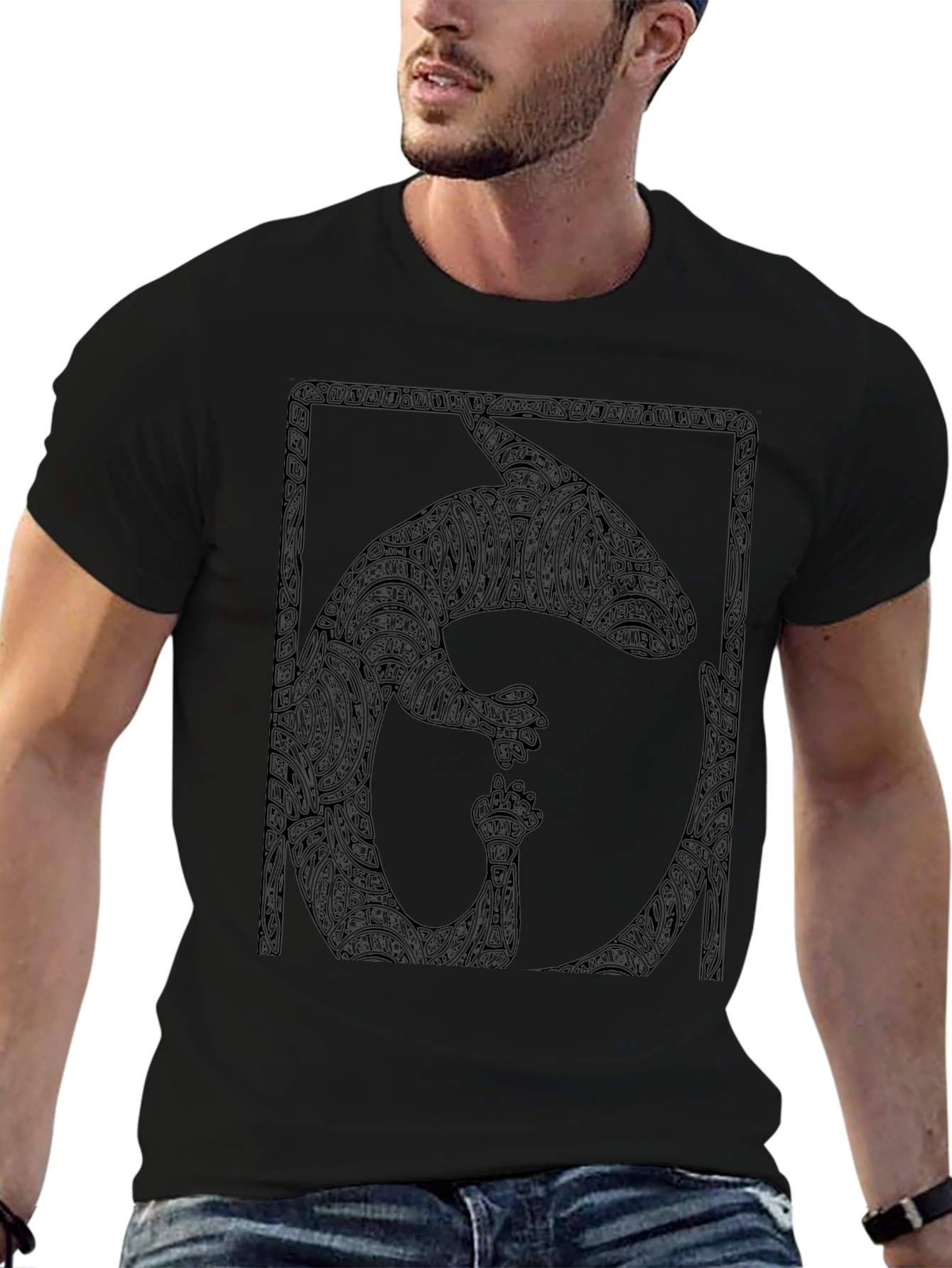 Black T-Shirt with Abstract Animal Graphic