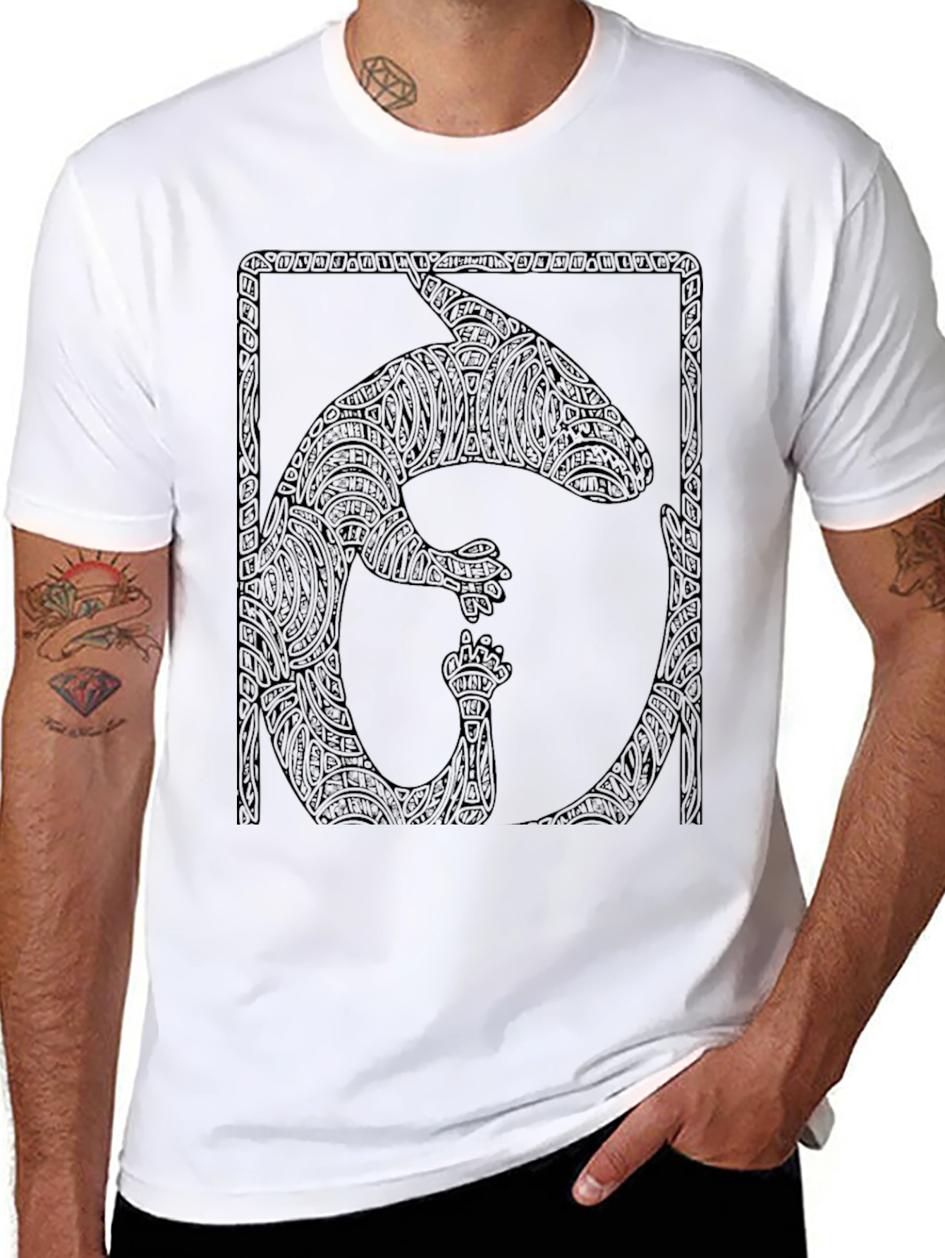 Black T-Shirt with Abstract Animal Graphic