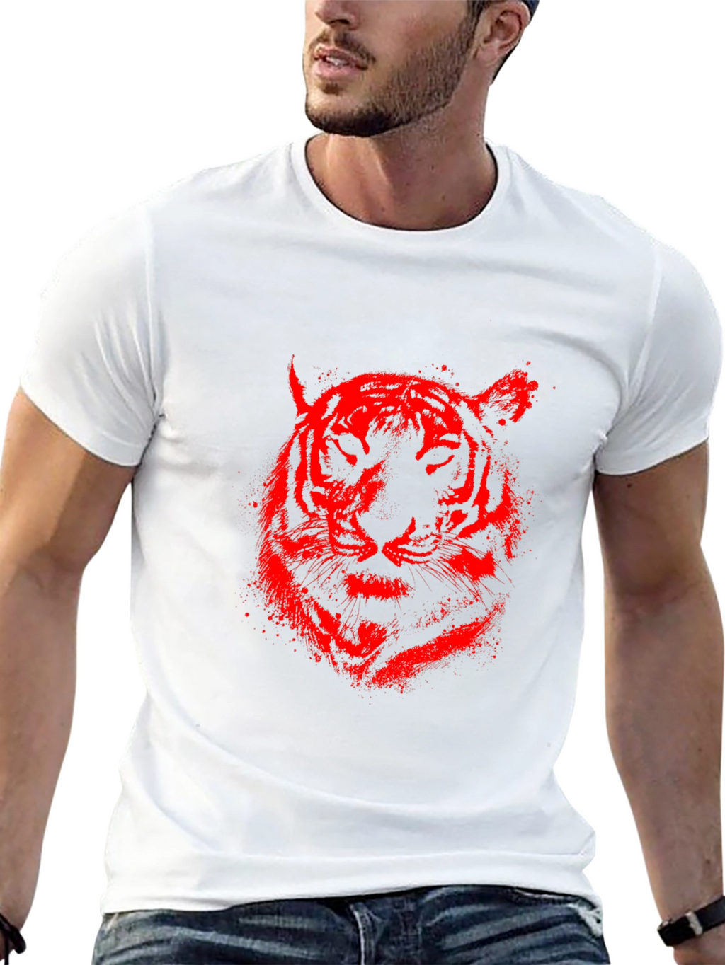 Red Tiger Graphic Black T-Shirt