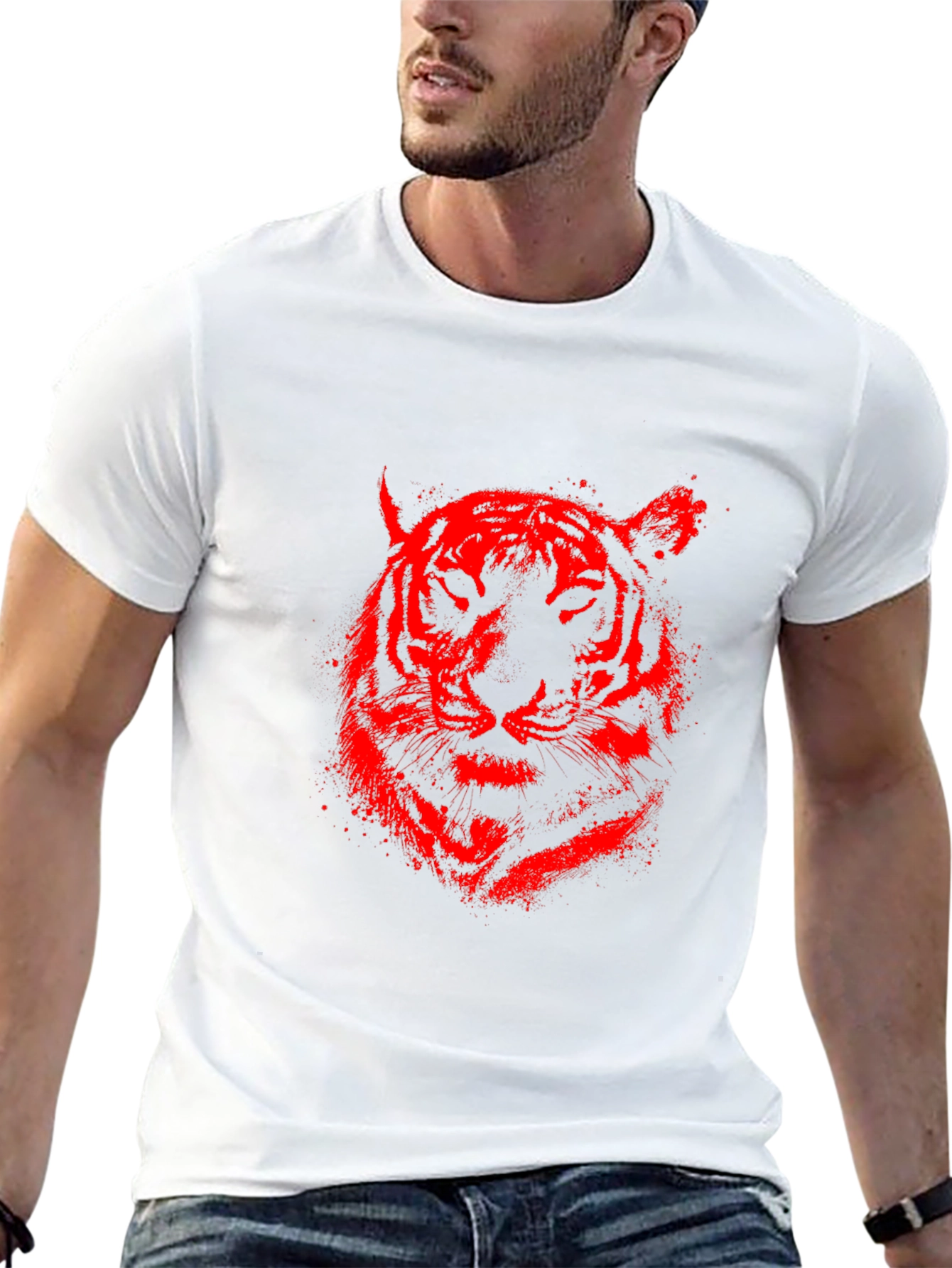 Red Tiger Graphic Black T-Shirt