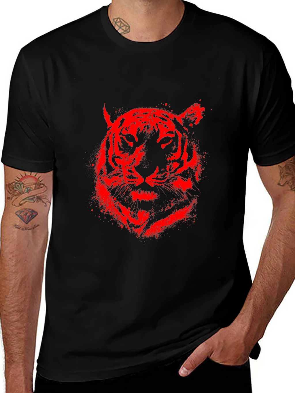 Red Tiger Graphic Black T-Shirt