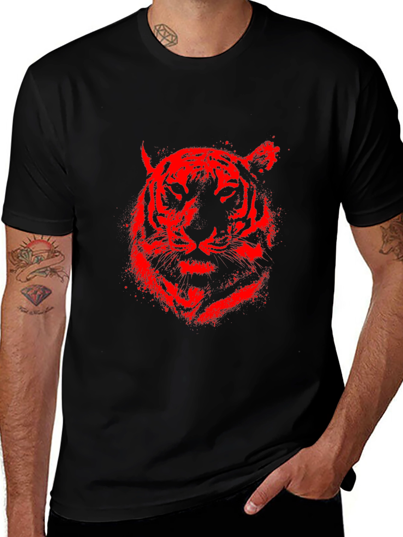 Red Tiger Graphic Black T-Shirt