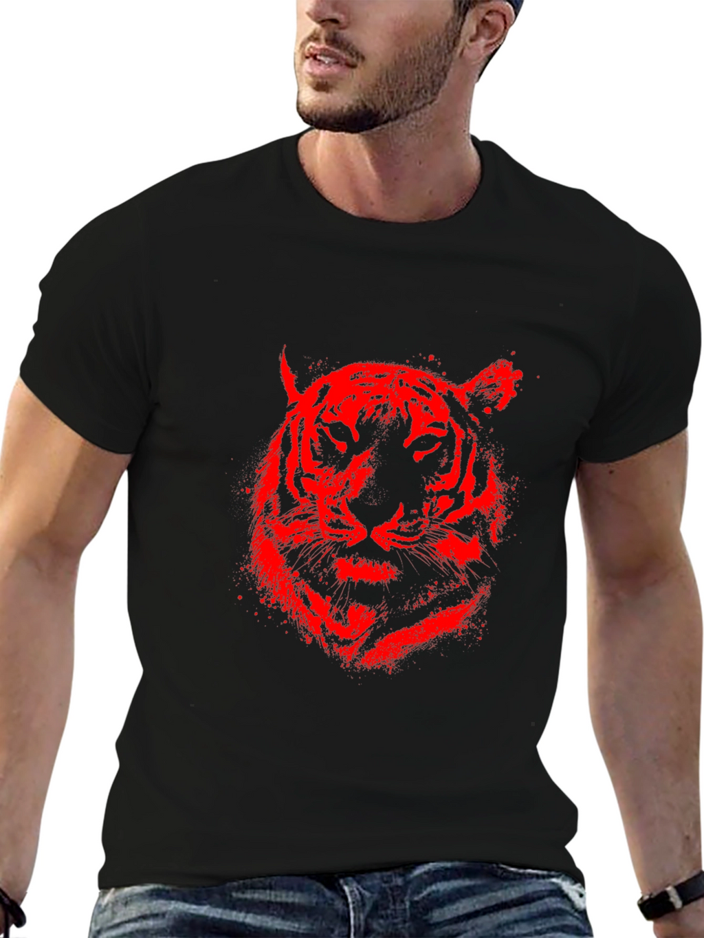 Red Tiger Graphic Black T-Shirt