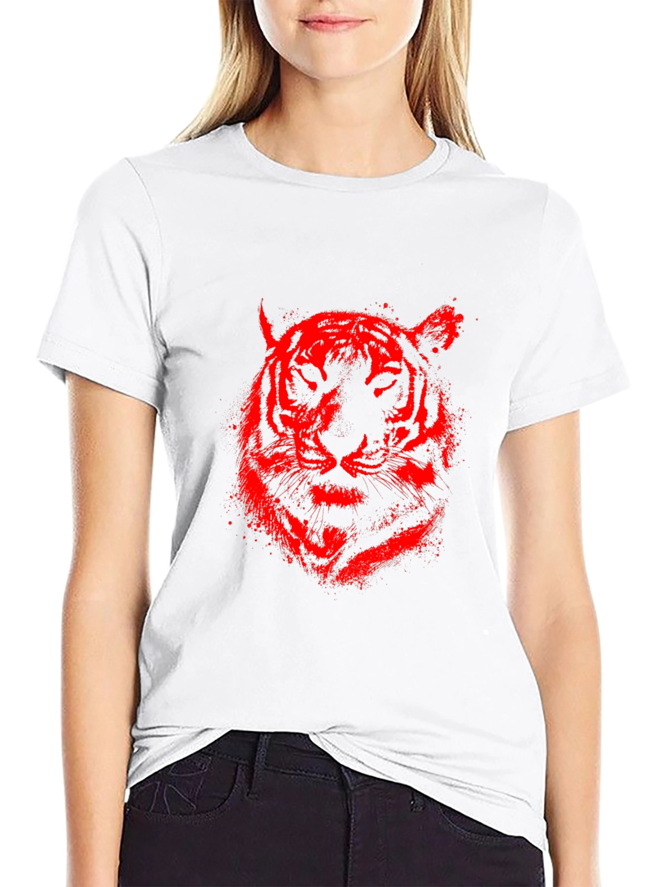 Red Tiger Graphic Black T-Shirt