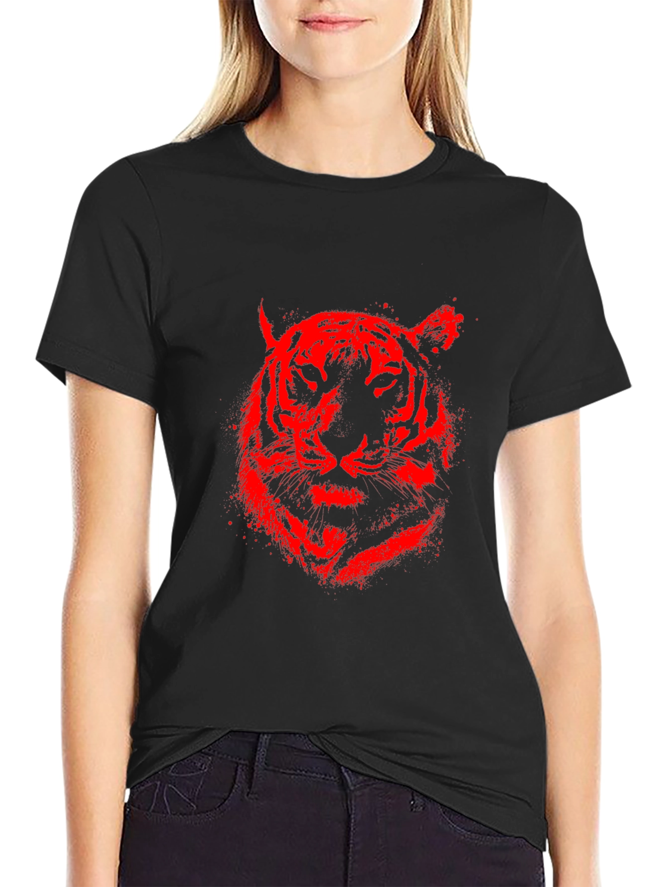 Red Tiger Graphic Black T-Shirt