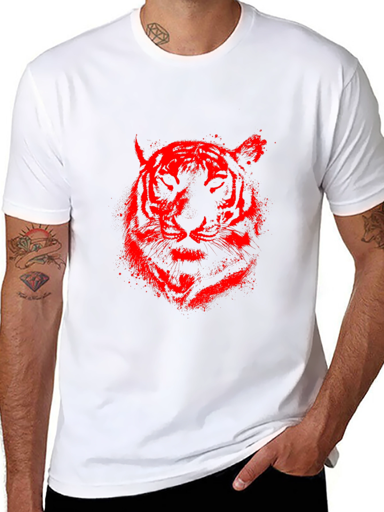 Red Tiger Graphic Black T-Shirt