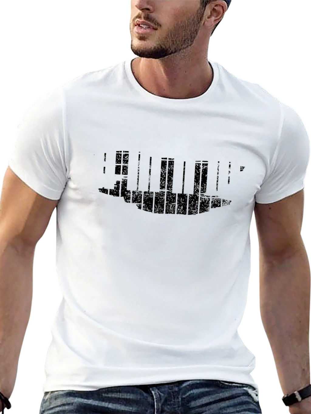 Mens Black Graphic Print Crewneck T-Shirt