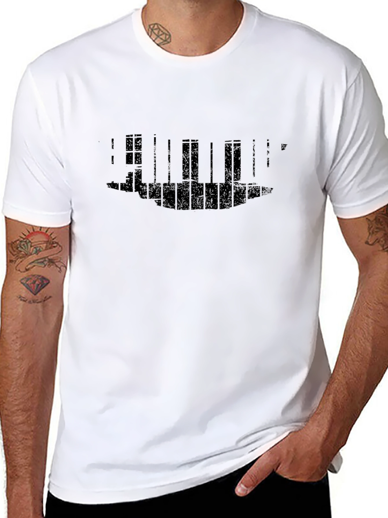 Mens Black Graphic Print Crewneck T-Shirt