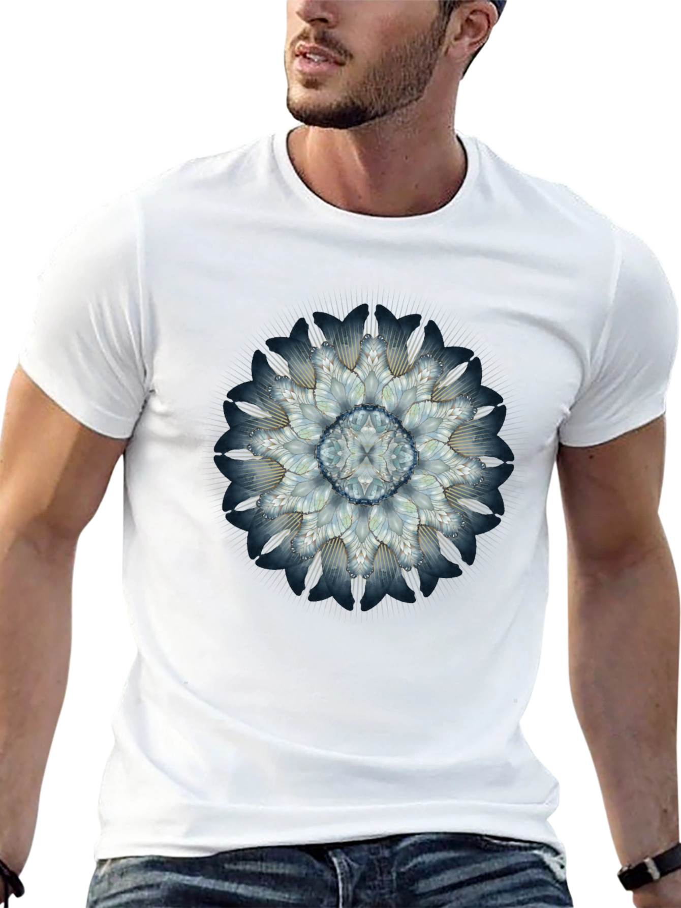 Abstract Floral Mandala Mens Black T-Shirt