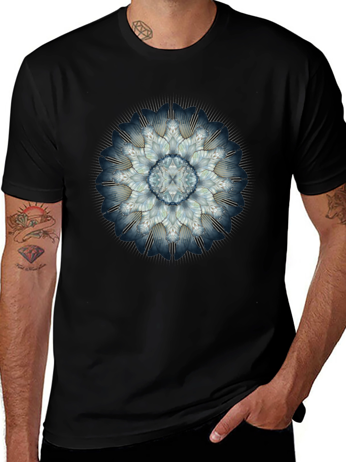 Abstract Floral Mandala Mens Black T-Shirt
