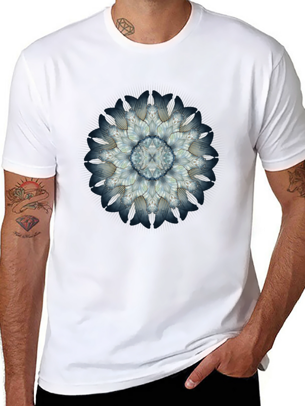 Abstract Floral Mandala Mens Black T-Shirt