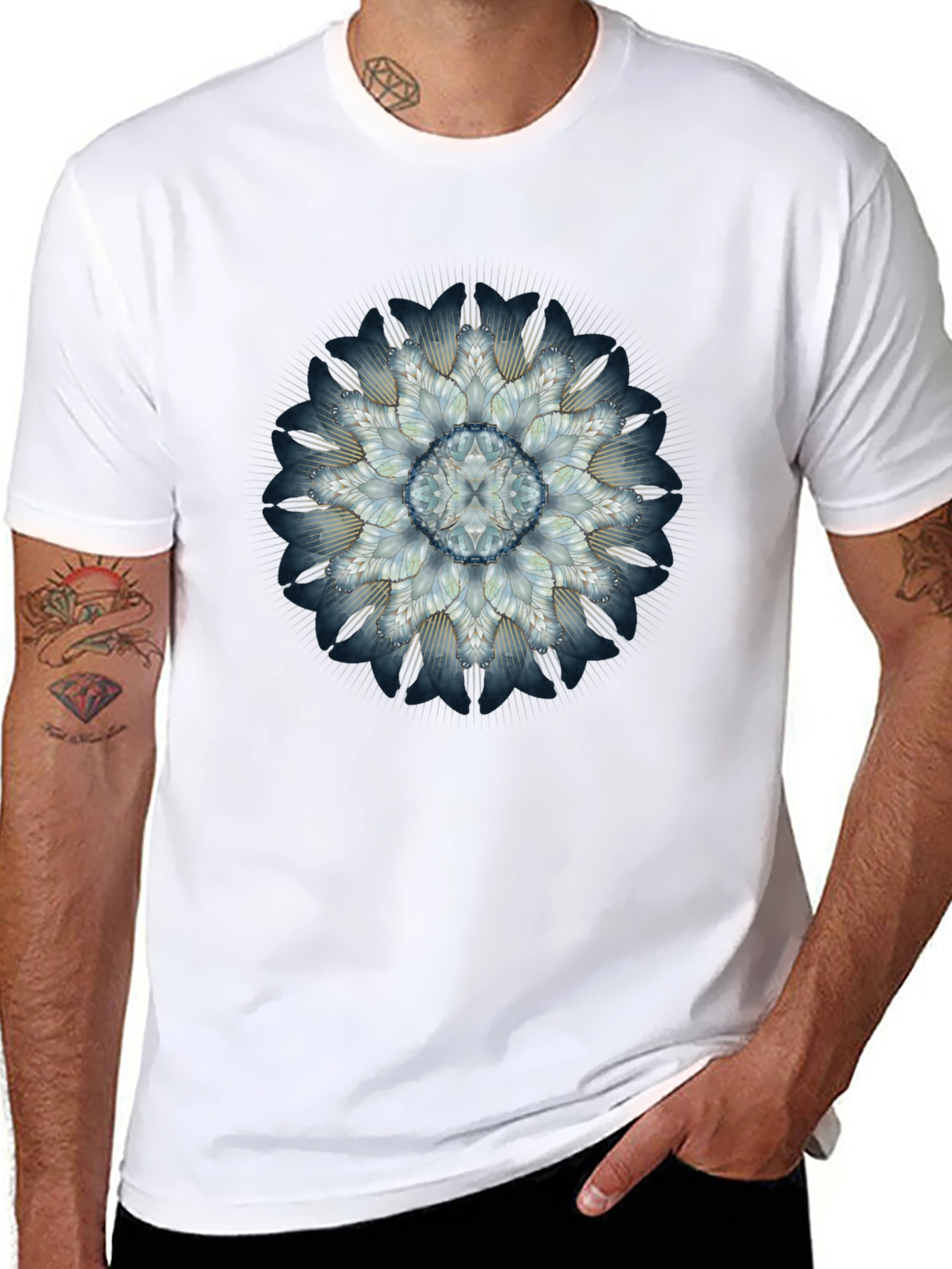 Abstract Floral Mandala Mens Black T-Shirt