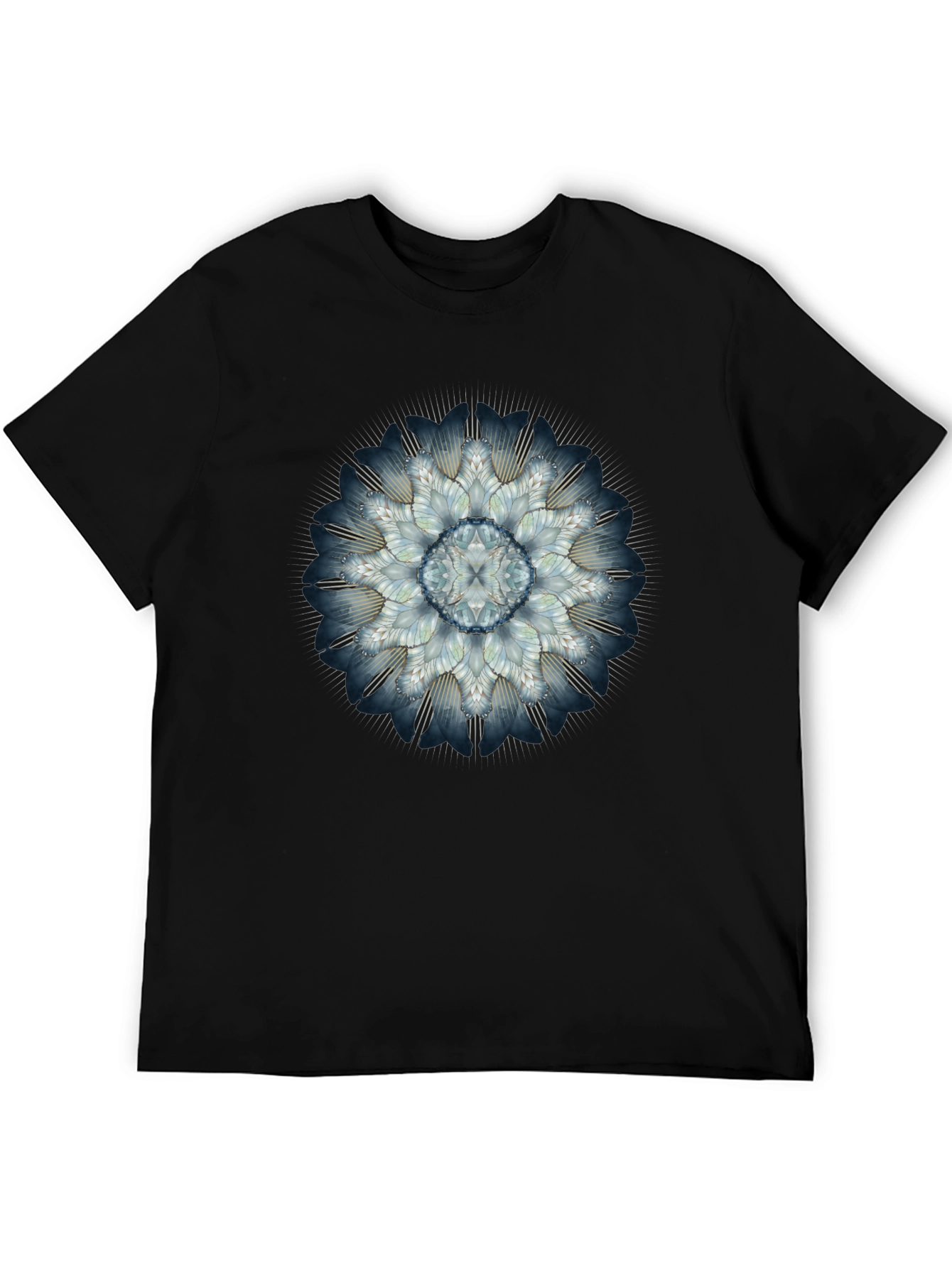 Abstract Floral Mandala Mens Black T-Shirt