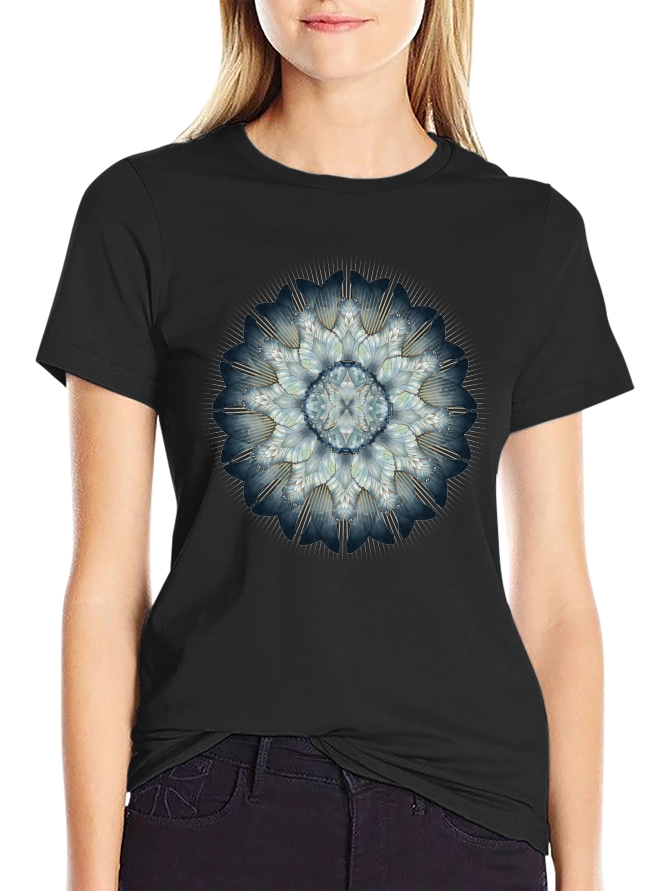 Abstract Floral Mandala Mens Black T-Shirt
