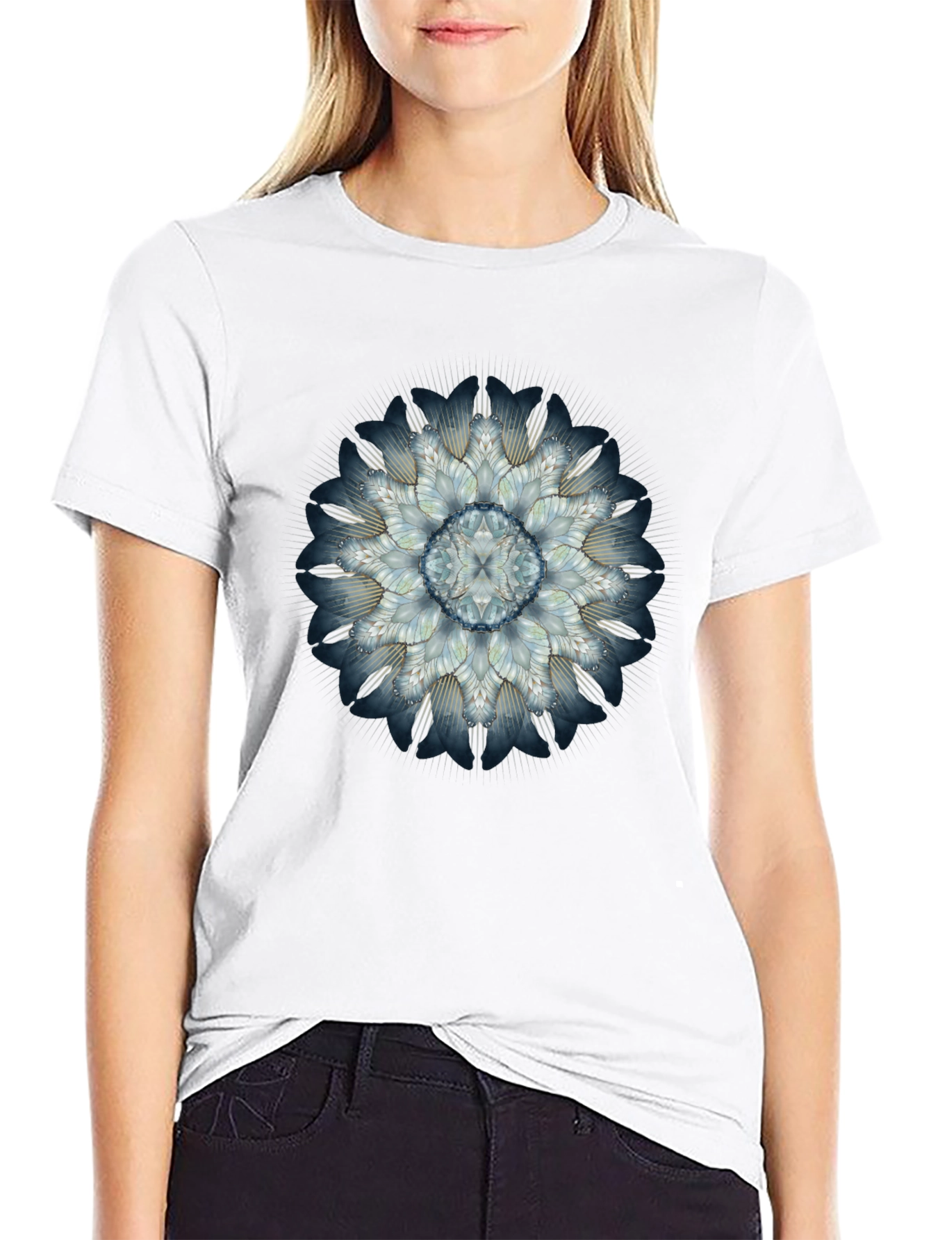 Abstract Floral Mandala Mens Black T-Shirt