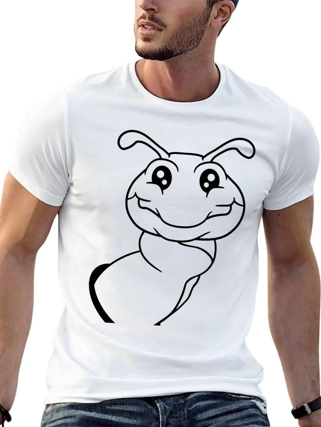 Cute Cartoon Ant Graphic Tee - Black Cotton Blend