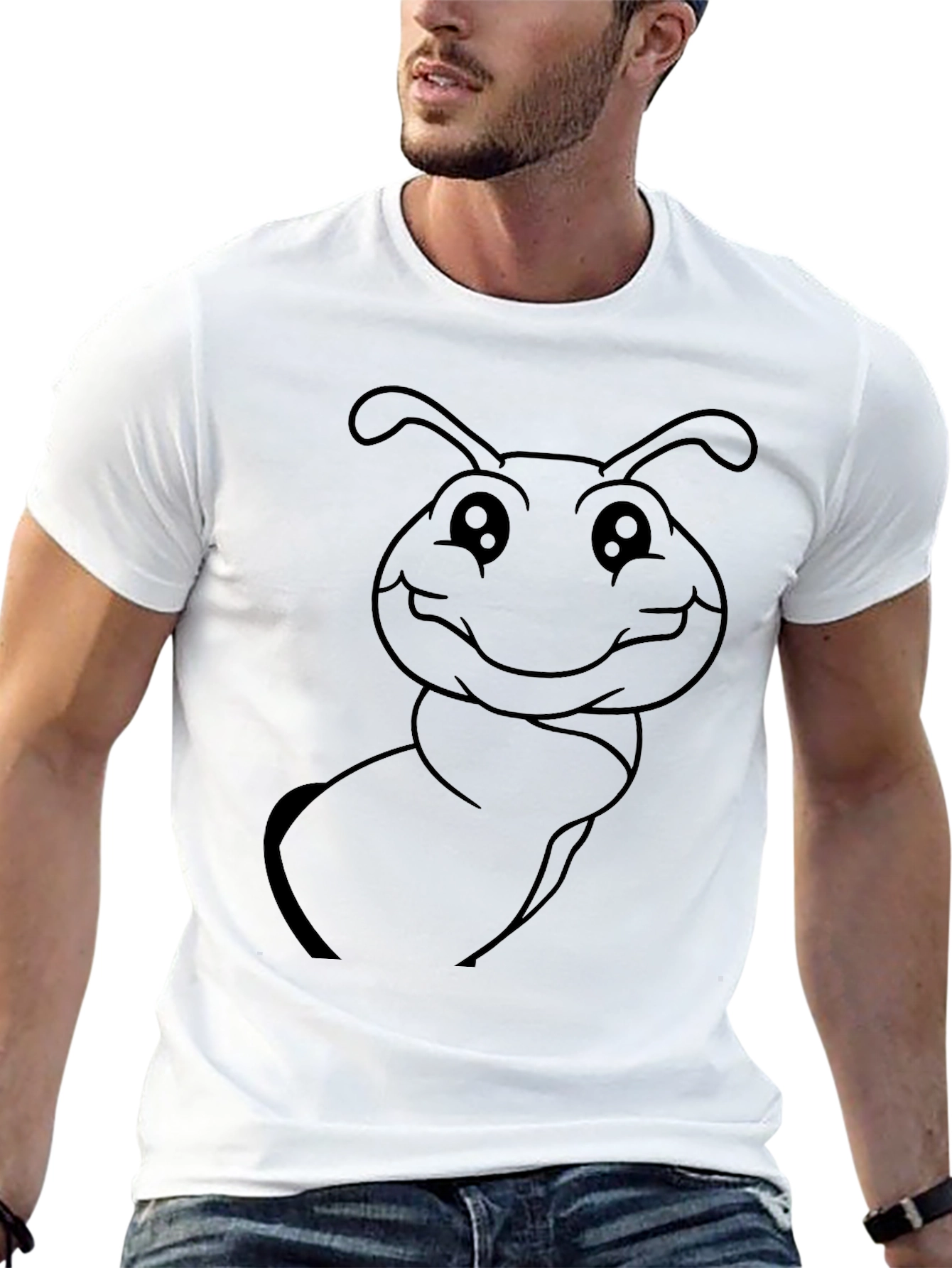 Cute Cartoon Ant Graphic Tee - Black Cotton Blend