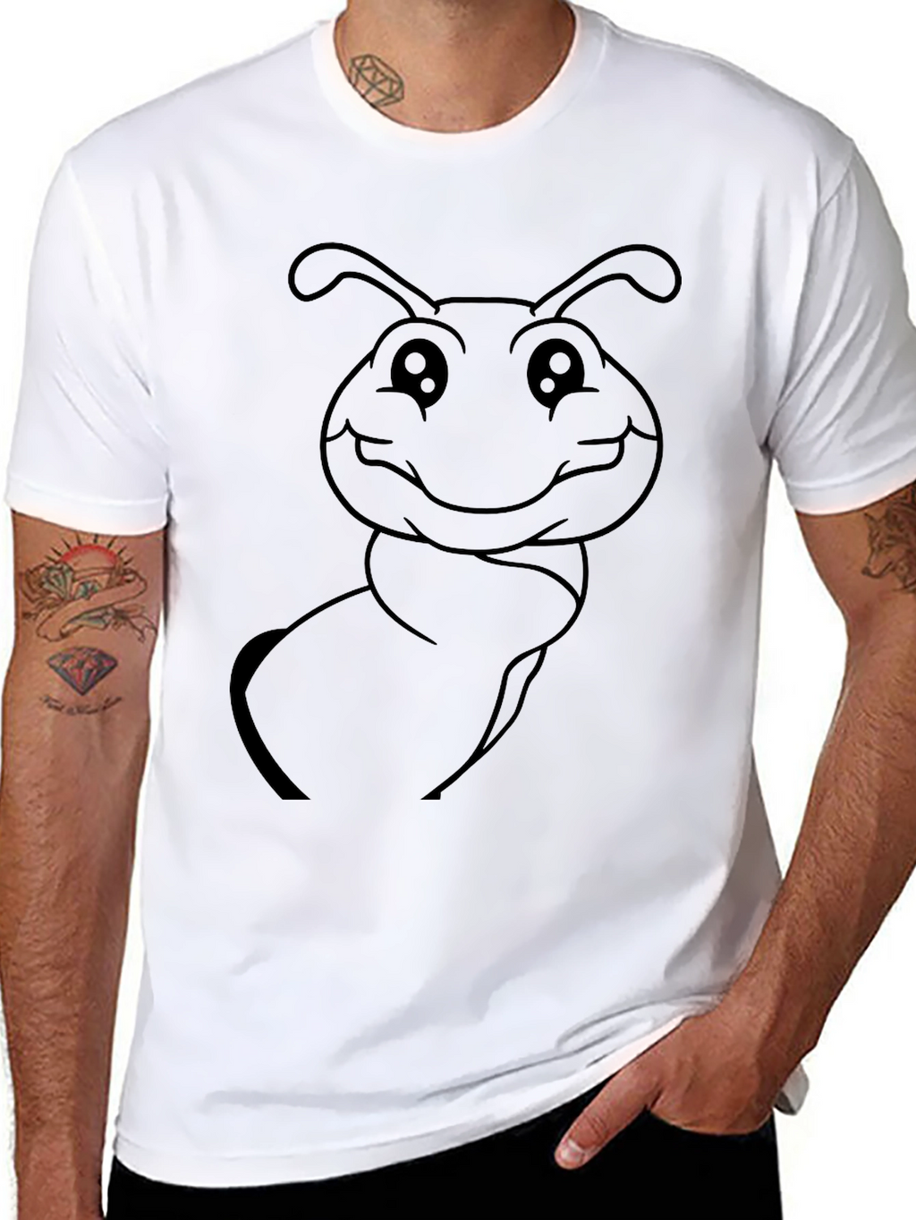 Cute Cartoon Ant Graphic Tee - Black Cotton Blend
