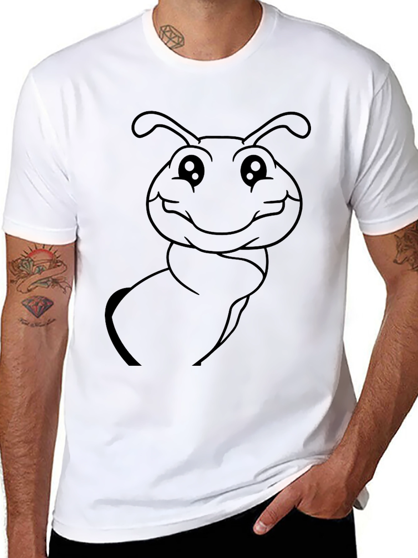 Cute Cartoon Ant Graphic Tee - Black Cotton Blend