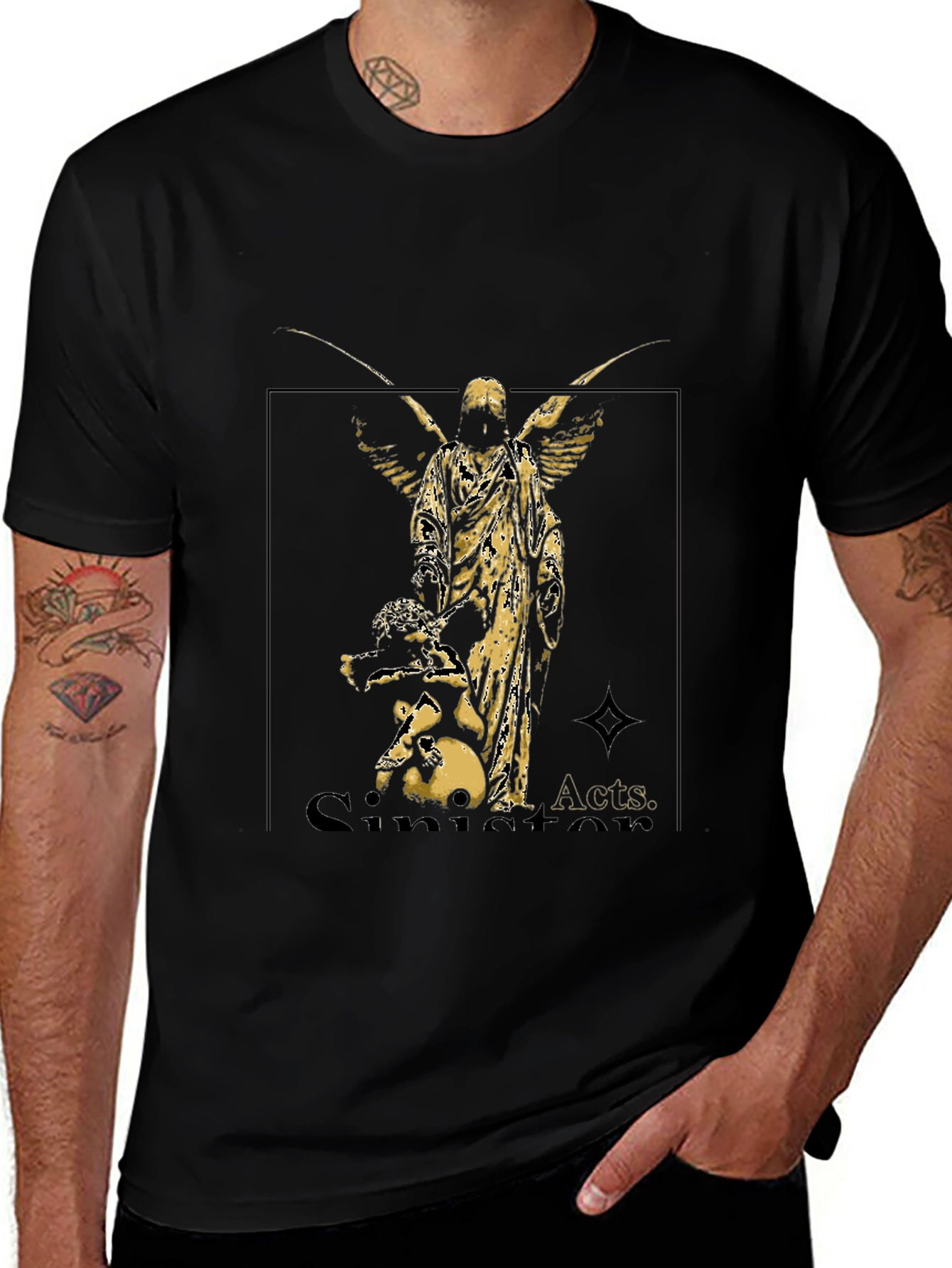 Angel Graphic Black Tee - Sinister Acts Shirt