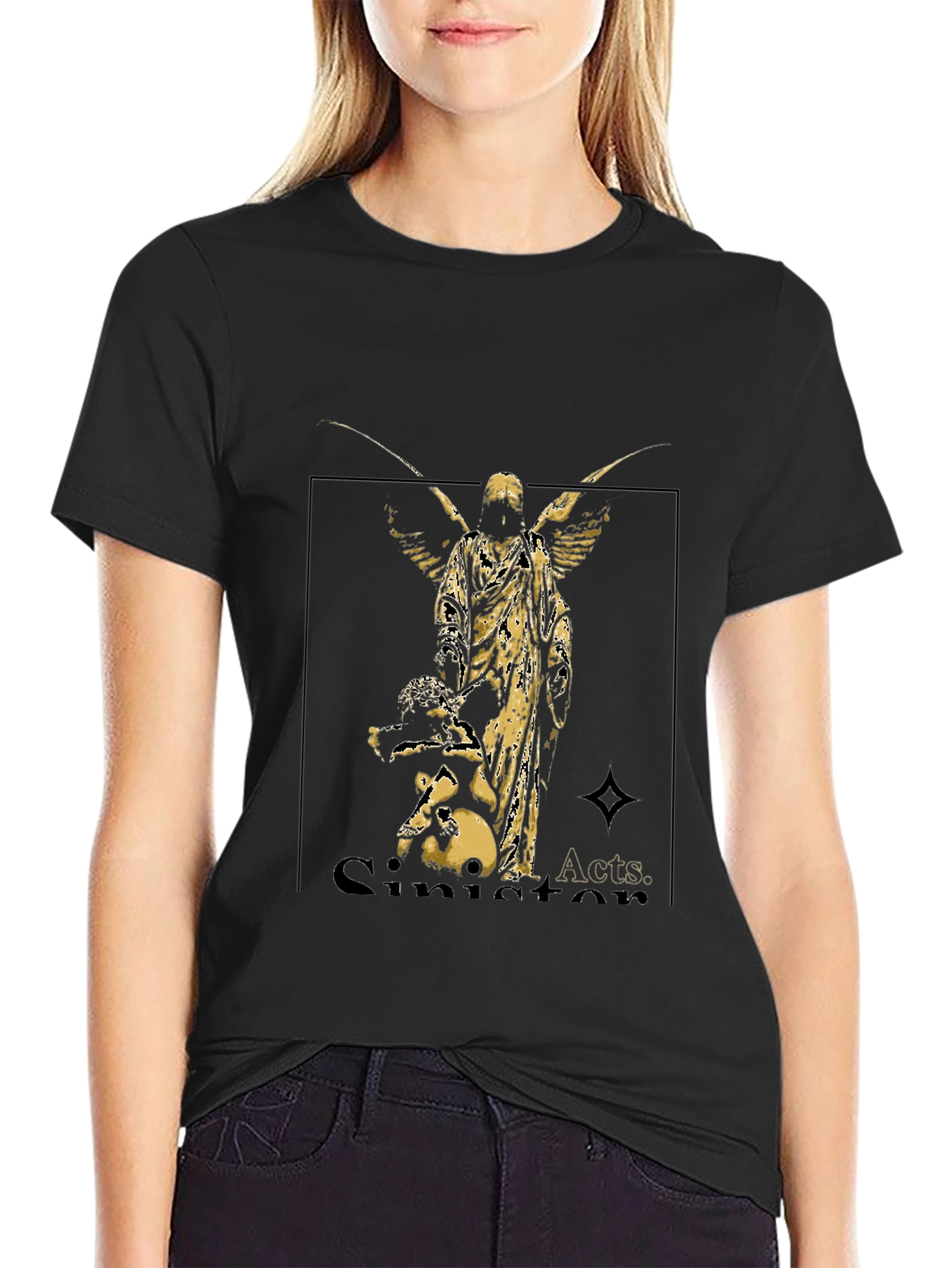 Angel Graphic Black Tee - Sinister Acts Shirt