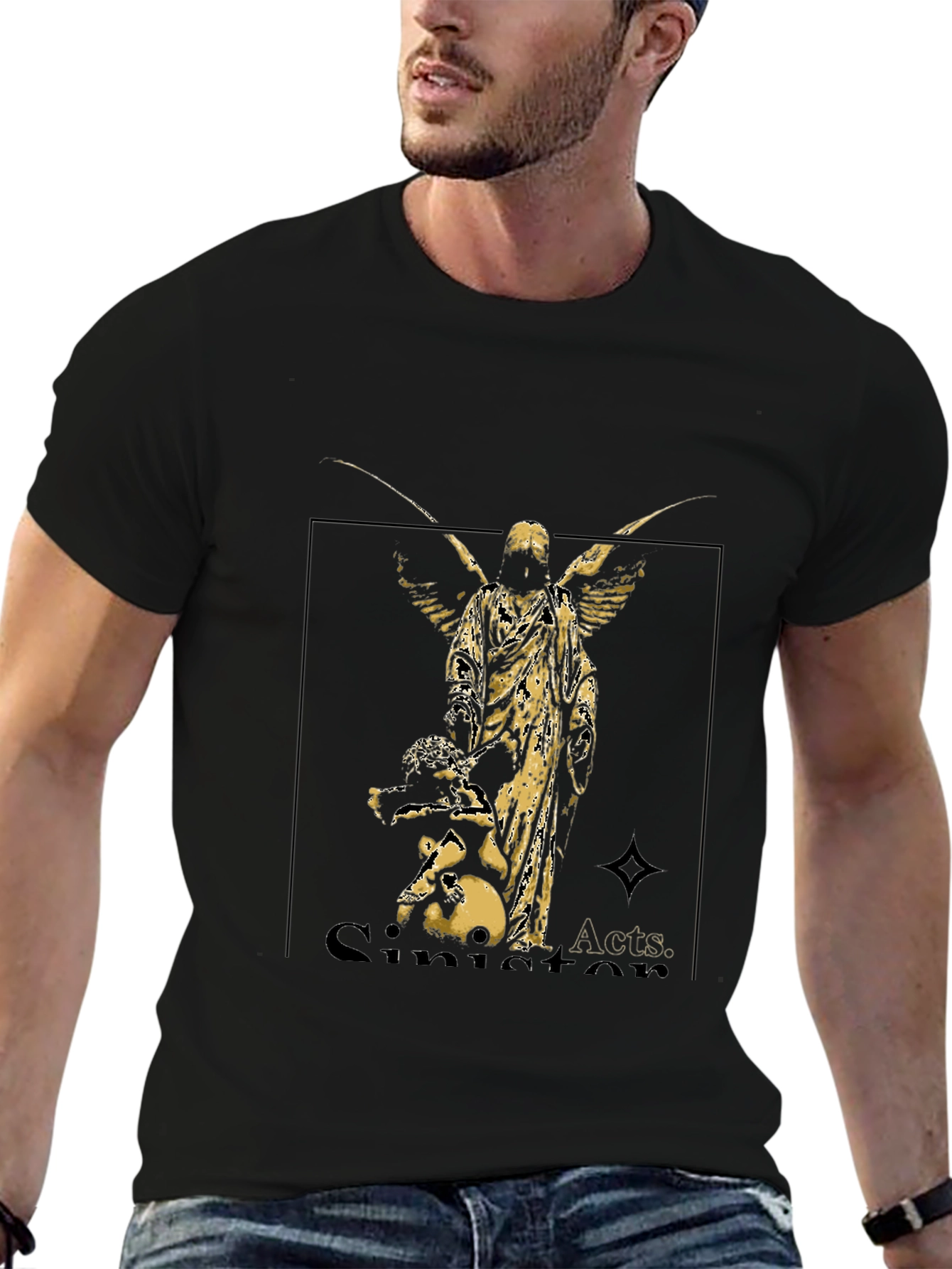 Angel Graphic Black Tee - Sinister Acts Shirt