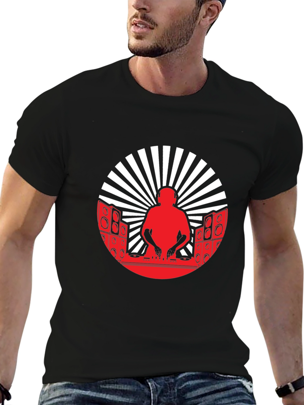 DJ Silhouette Graphic Tee - Black Cotton Blend T-Shirt