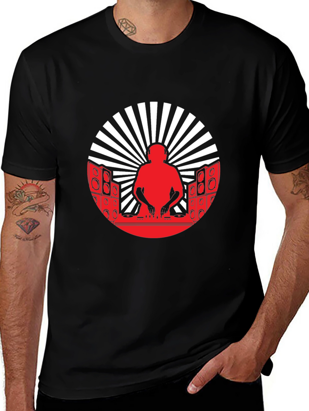DJ Silhouette Graphic Tee - Black Cotton Blend T-Shirt