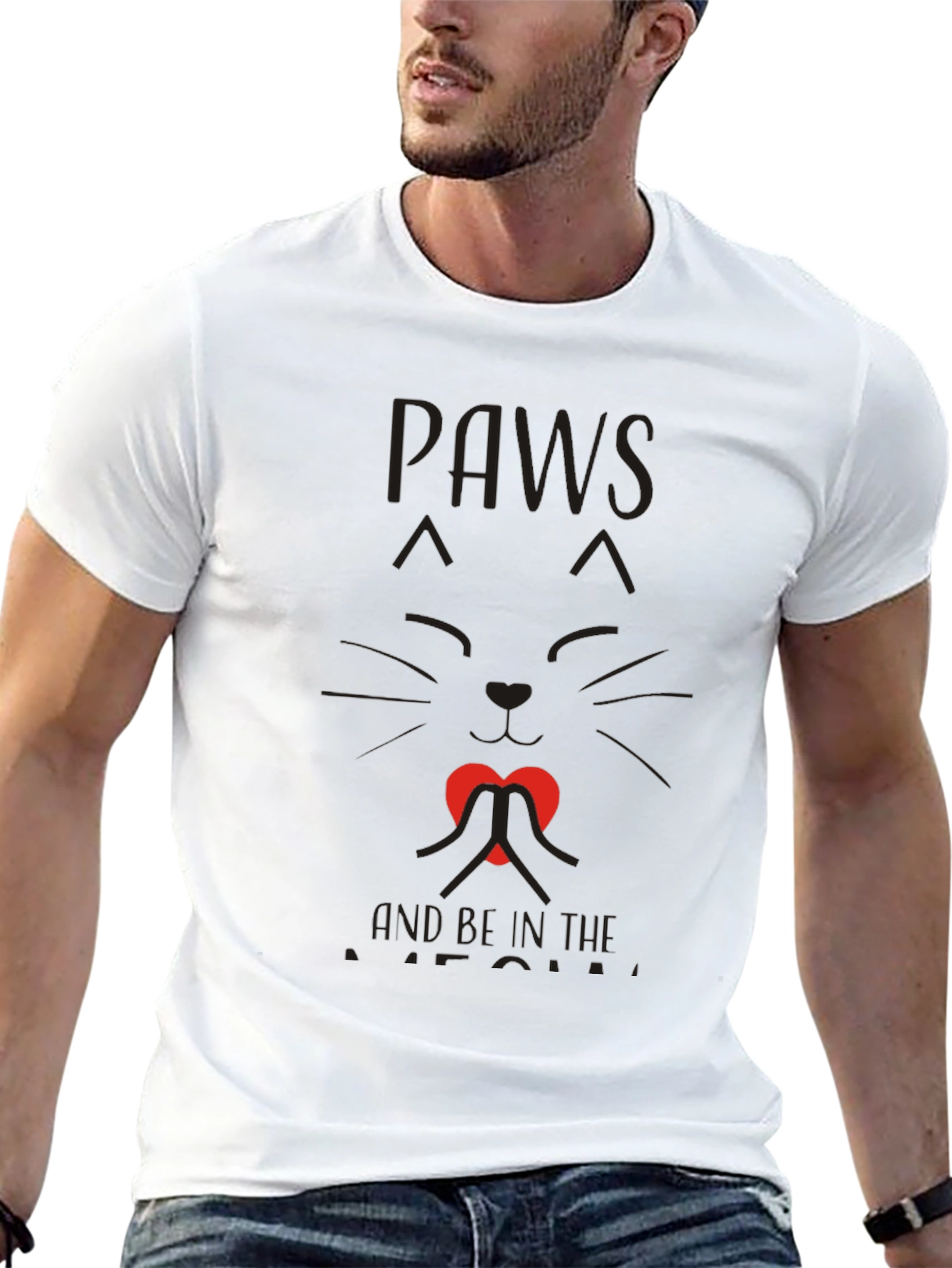 Paws and Love Cat Graphic Tee - Black